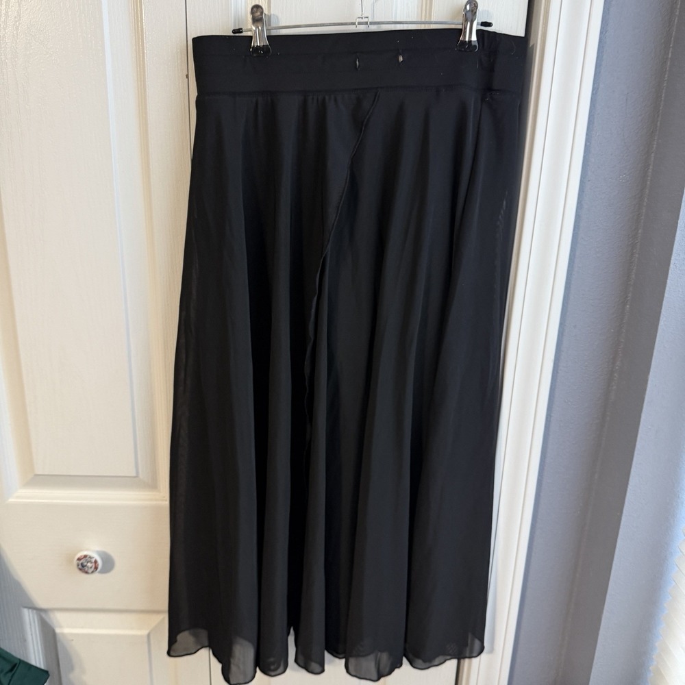 Black Faux Wrap Elastic Waist Lined Midi Skirt Women's Size Medium Preppy Travel